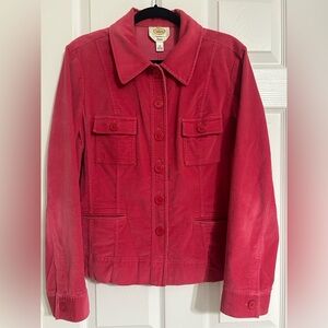 Talbots Stretch Corduroy Casual Blazer Jacket Size 14 Raspberry Color